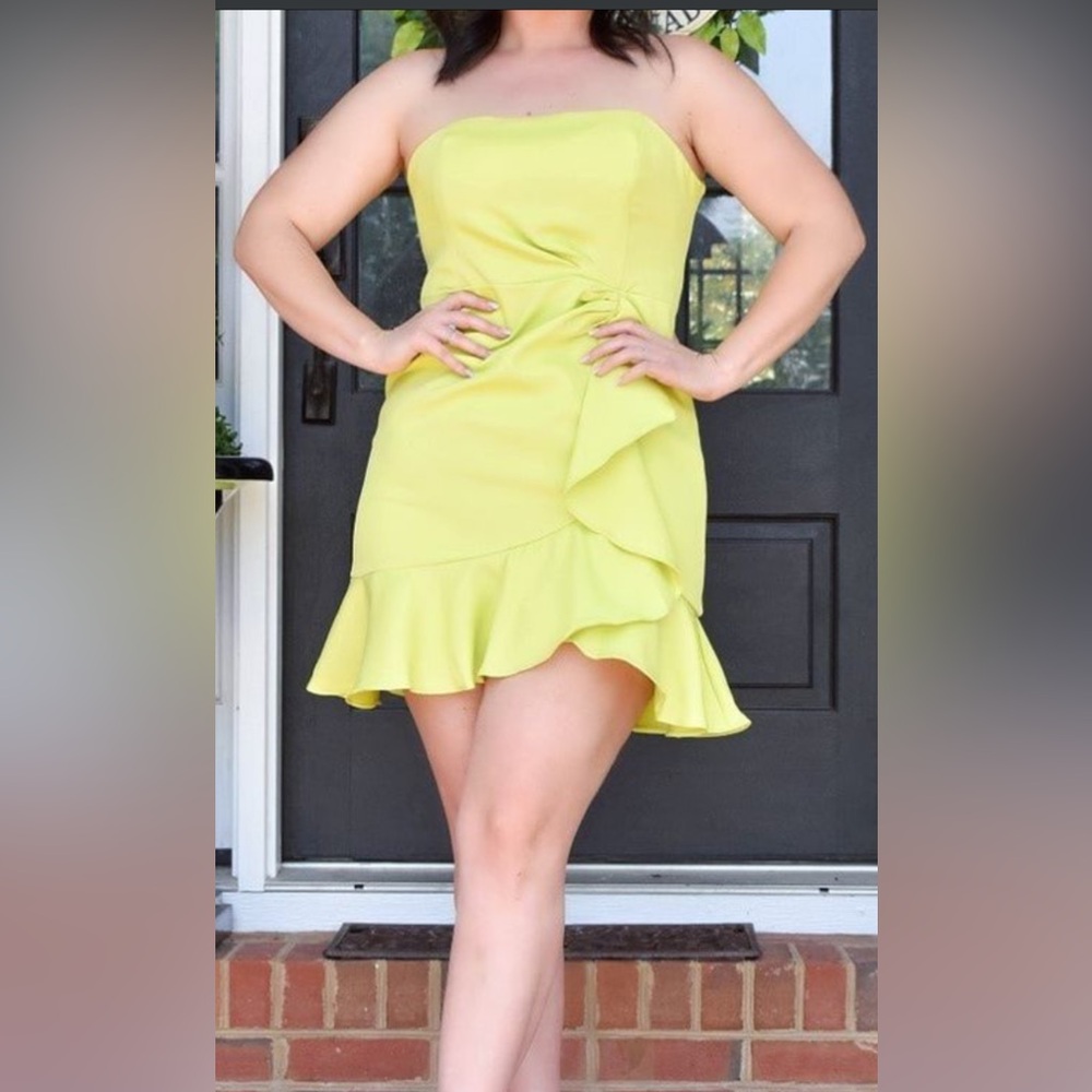 DO+BE Strapless Lime Dress with Ruffle Detail